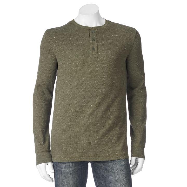 Men's Sonoma Goods For Life&trade; Heathered Thermal Henley, Size: Small, Green Oth