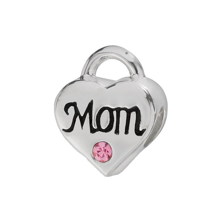 Individuality Beads Sterling Silver Crystal Mom Heart Lock Bead, Women's, Pink