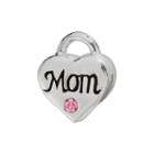 Individuality Beads Sterling Silver Crystal Mom Heart Lock Bead, Women's, Pink