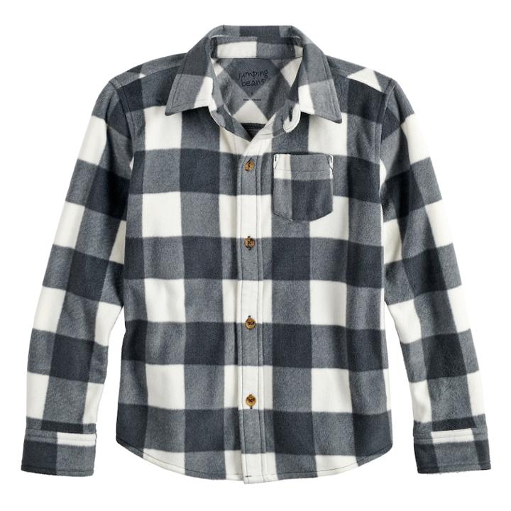 Boys 4-12 Jumping Beans&reg; Buffalo Plaid Fleece Button Down Shirt, Size: 12, White