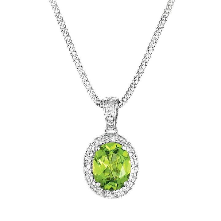 Sterling Silver Peridot And Diamond Accent Oval Pendant, Women's, Size: 18, Green