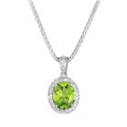 Sterling Silver Peridot And Diamond Accent Oval Pendant, Women's, Size: 18, Green