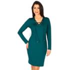Women's Harve Benard Long Sleeve Drawstring Dress, Size: Medium, Turquoise/blue (turq/aqua)