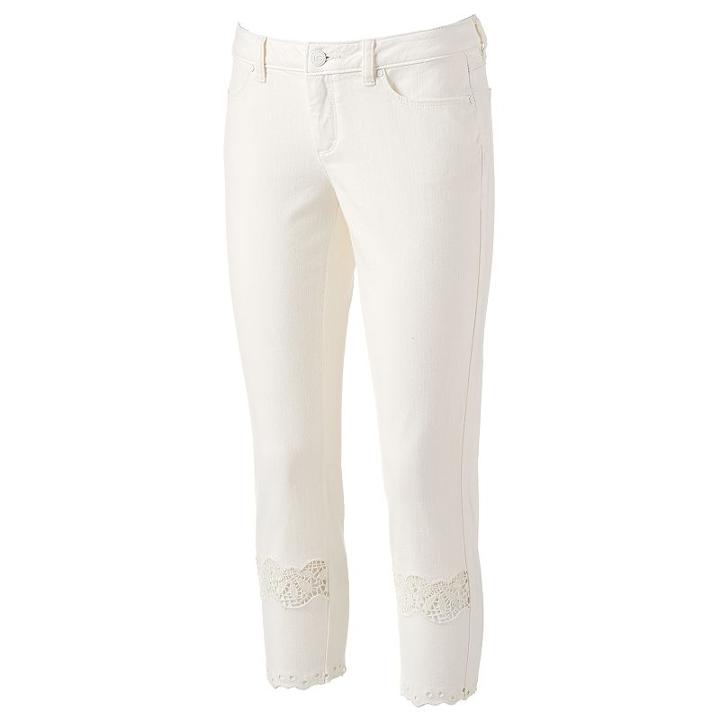 Women's Lc Lauren Conrad Crochet Skinny Ankle Jeans, Size: 10, White