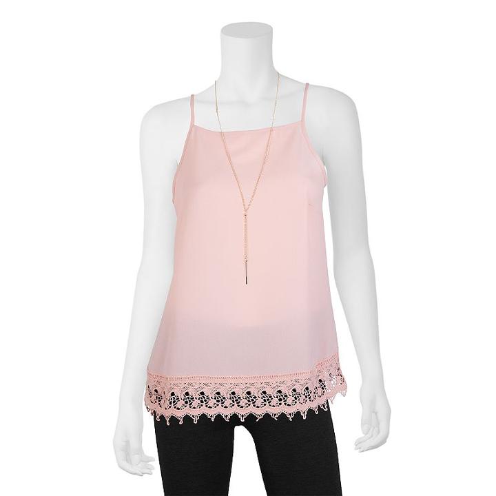 Juniors' Iz Byer California Crochet Hem Necklace Tank, Teens, Size: Xl, Med Pink