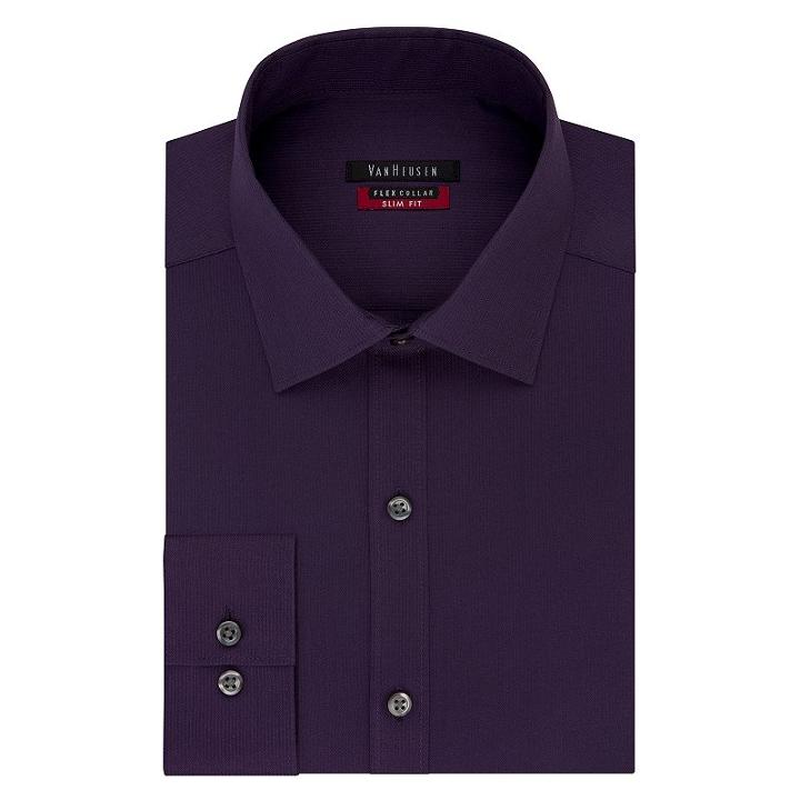 Men's Van Heusen Flex Collar Slim-fit Pincord Dress Shirt, Size: 17-32/33, Drk Purple
