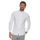 Men's Marc Anthony Slim-fit Linen-blend Band-collar Button-down Shirt, Size: Xl, White