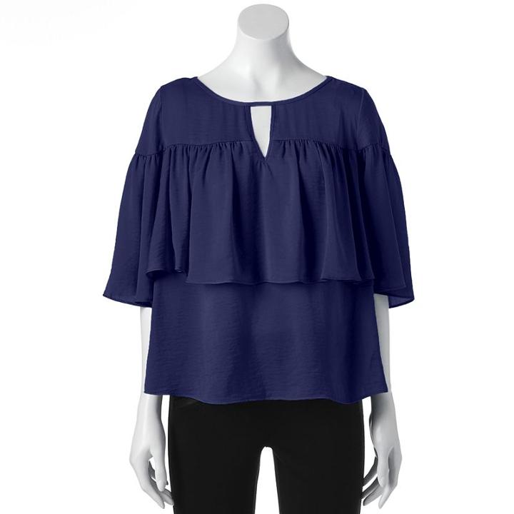 Women's Jennifer Lopez Shirred Ruffle Top, Size: Large, Blue