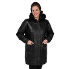 Women's Excelled Hooded Leather Walker Coat, Size: Medium, Black