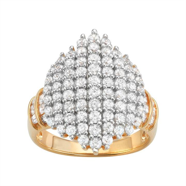 14k Gold Over Silver Cubic Zirconia Cluster Ring, Women's, Size: 6, White