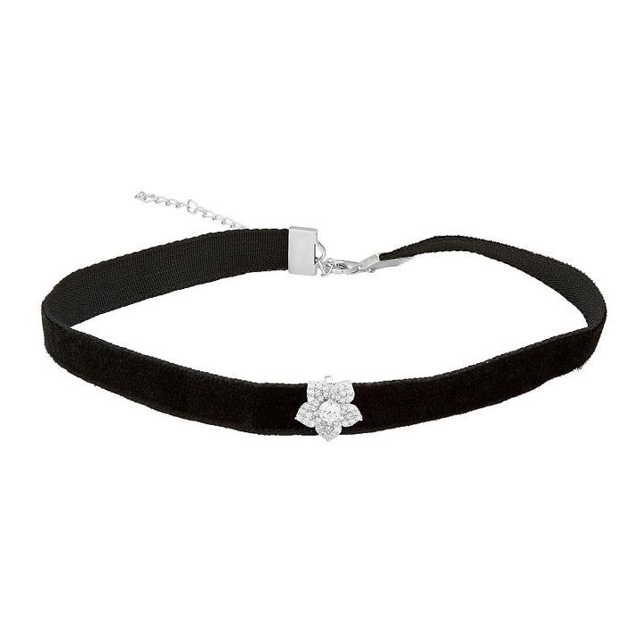 Sterling Silver Cubic Zirconia Flower Velvet Choker Necklace, Women's, Size: 13, White