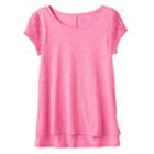 Girls 7-16 & Plus Size So&reg; Floral Lace Sleeve Tee, Girl's, Size: 12 1/2, Brt Pink