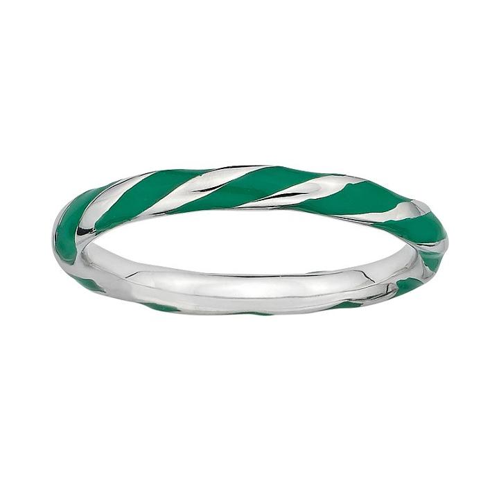 Stacks And Stones Sterling Silver Green Enamel Twist Stack Ring, Women's, Size: 6, Grey