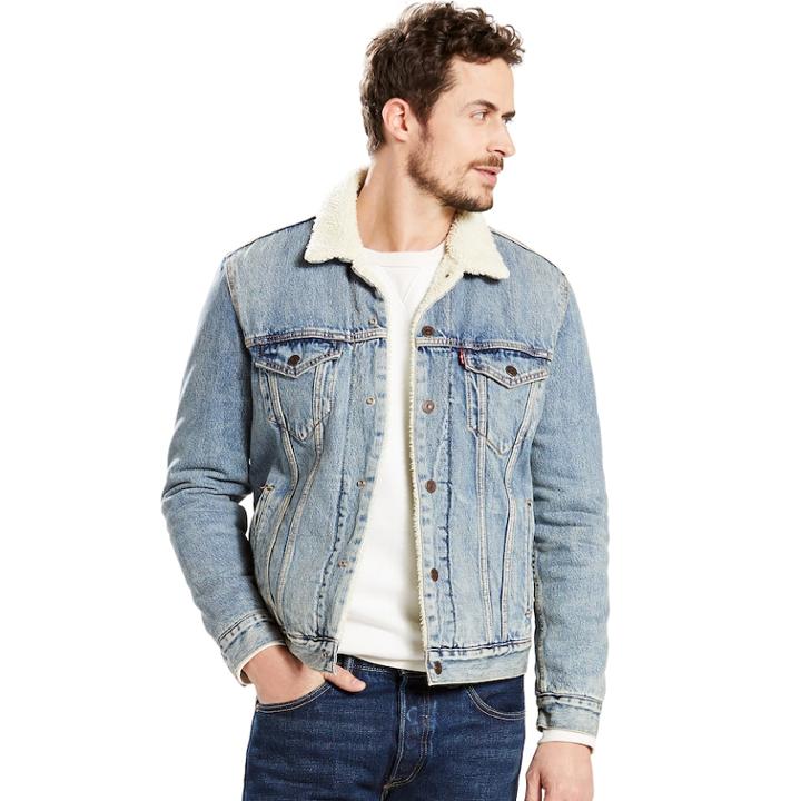 Men's Levi's Sherpa-collar Denim Trucker Jacket, Size: Xxl, Med Blue