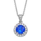 Sophie Miller Simulated Blue Sapphire & Cubic Zirconia Sterling Silver Halo Pendant Necklace, Women's, Size: 18
