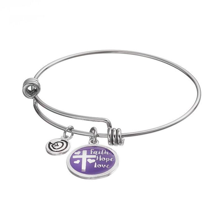 Love This Life Faith Hope Love Disc Charm Bangle Bracelet, Women's, Purple