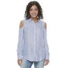 Juniors' So&reg; Cold Shoulder Pleated Shirt, Girl's, Size: Xl, Light Blue