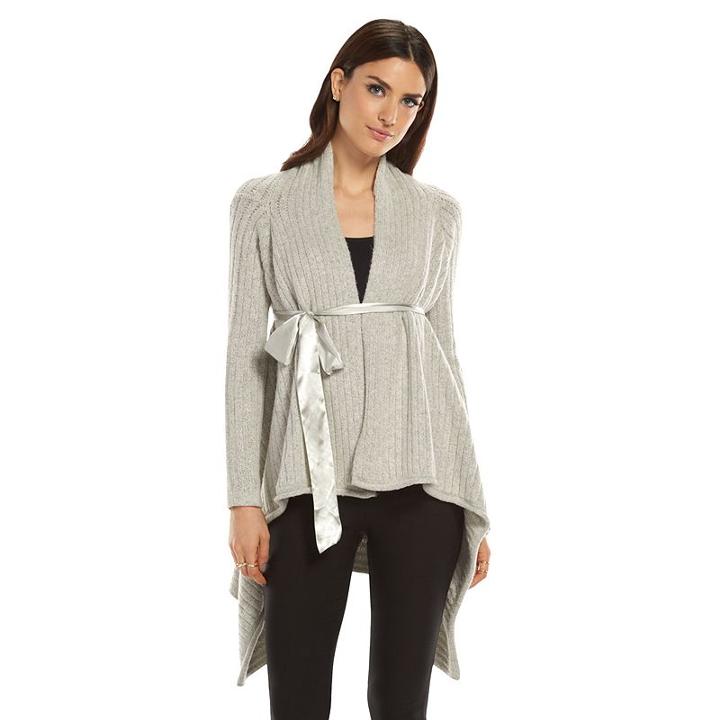 Women's Elle&trade; Ribbed Flyaway Cardigan, Size: Xl, Grey Other