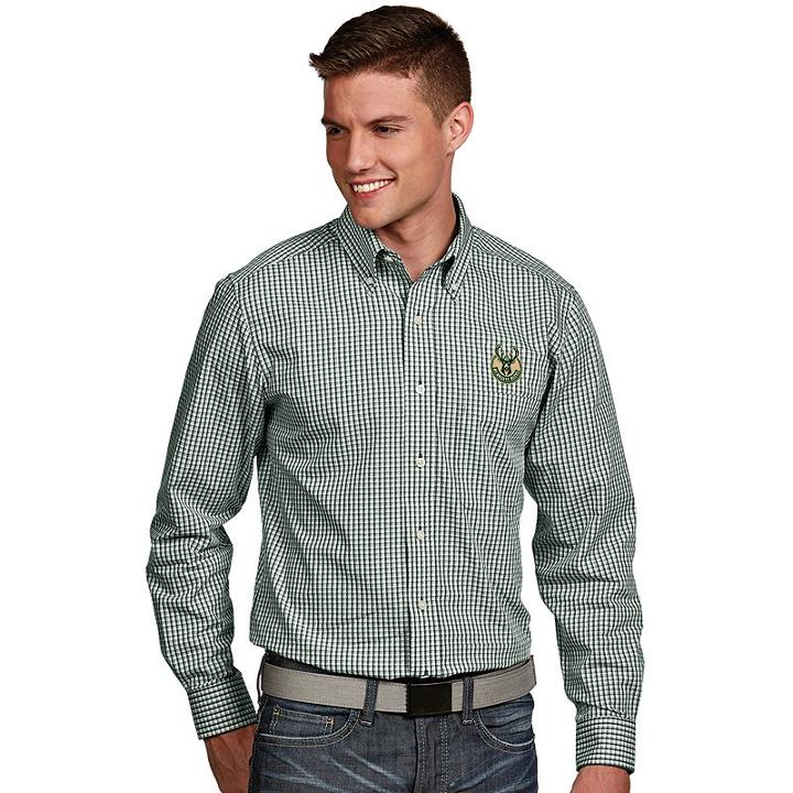 Men's Antigua Milwaukee Bucks Associate Plaid Button-down Shirt, Size: Small, White Oth