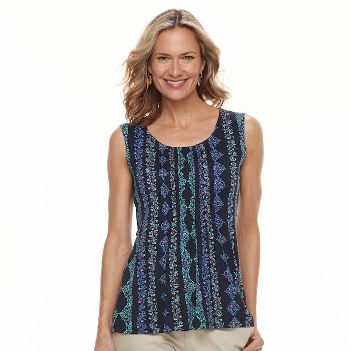 Women's Croft & Barrow&reg; Pleated Scoopneck Tank, Size: Medium, Blue