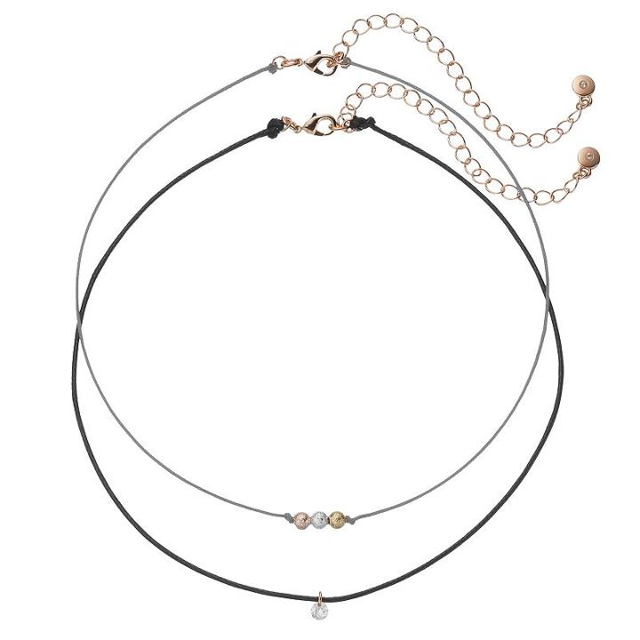 Lc Lauren Conrad Tri Tone Beaded Cord Choker Necklace Set, Women's, Grey