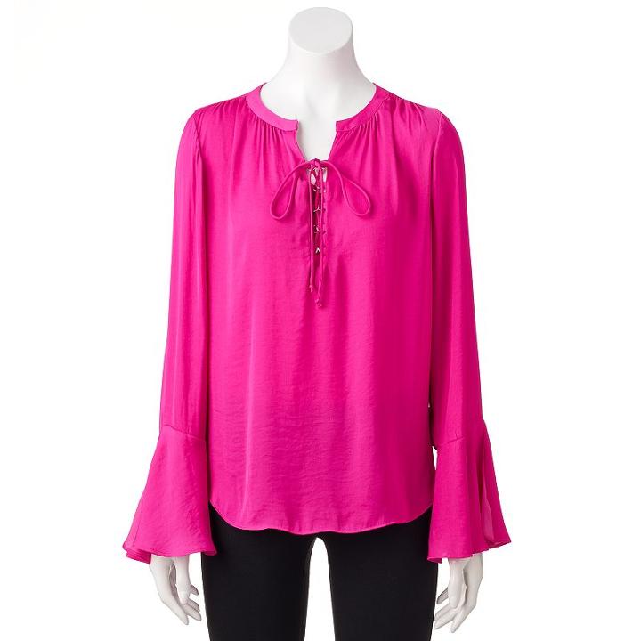 Women's Jennifer Lopez Bell Sleeve Top, Size: Medium, Brt Pink