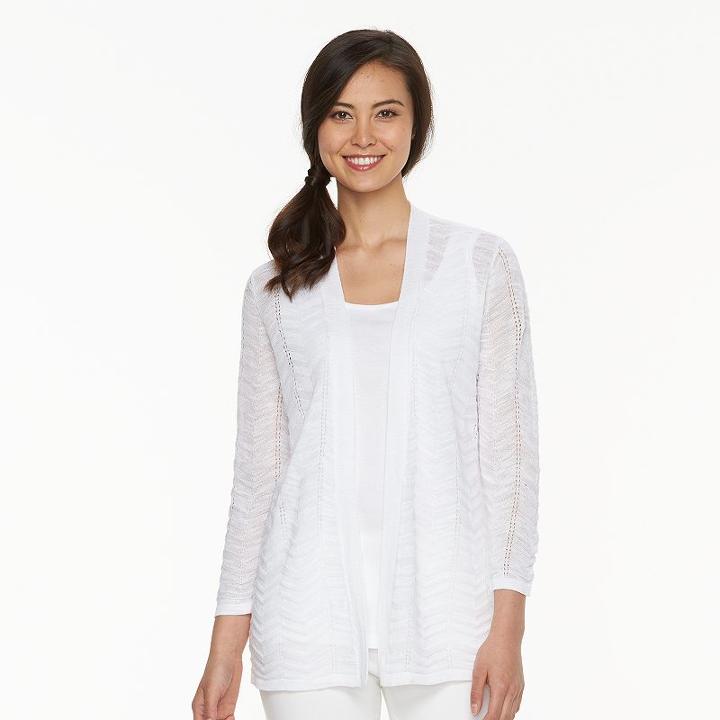 Women's Croft & Barrow&reg; Pointelle Chevron Open Front Cardigan, Size: Xl, White