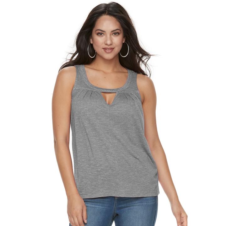 Women's Juicy Couture Embellished Keyhole Tank, Size: Xl, Light Grey