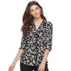 Juniors' Candie's&reg; Piped Roll-tab Blouse, Teens, Size: Large, Black