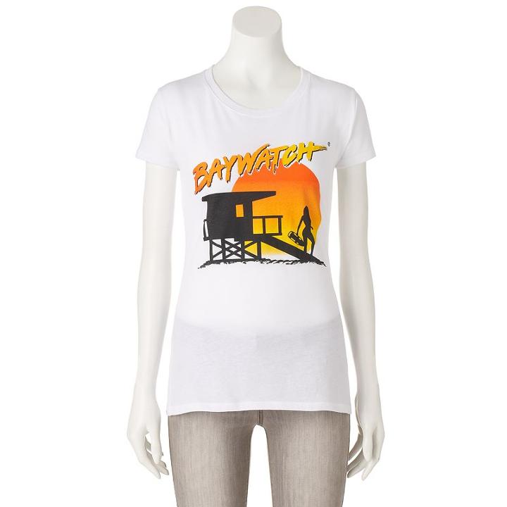 Juniors' Baywatch Sunset Silhouette Graphic Tee, Girl's, Size: Xs, White