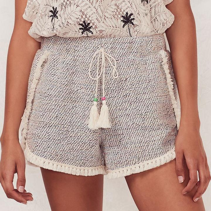 Women's Lc Lauren Conrad Beach Shop Fringe French Terry Shorts, Size: Medium, Med Grey