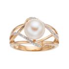 14k Gold Freshwater Cultured Pearl & Diamond Accent Crisscross Ring, Women's, Size: 8, White