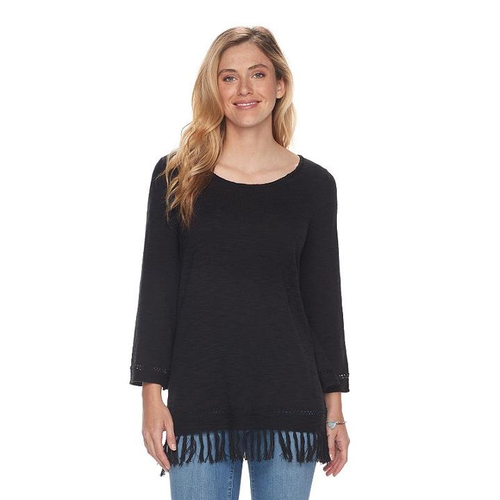 Women's Sonoma Goods For Life™ Fringe V-neck Sweater, Size: Xs, Black