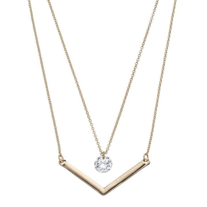Lc Lauren Conrad Layered Simulated Crystal & Chevron Necklace, Women's