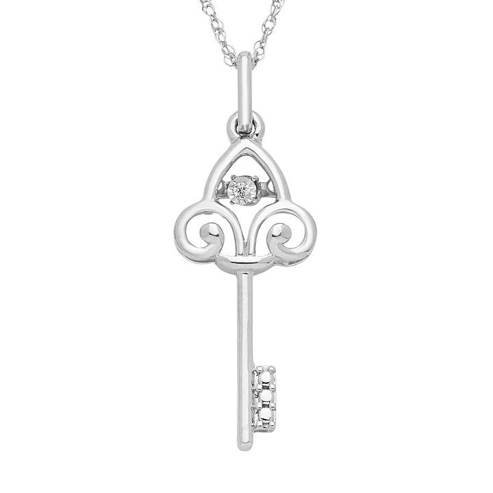 Dancing Love Diamond Accent Sterling Silver Key Pendant Necklace, Women's, Size: 18, White