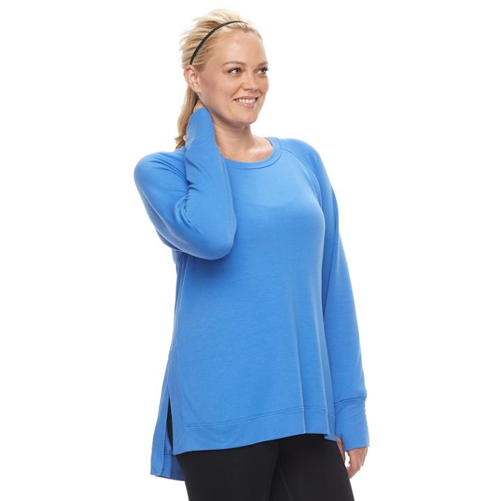 Plus Size Tek Gear&reg; Long Sleeve Side Slit Crew Top, Women's, Size: 1xl, Med Blue