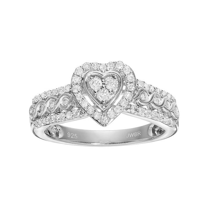 Always Yours Sterling Silver 1/2 Carat T.w. Diamond Heart Halo Engagement Ring, Women's, Size: 6, White