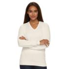 Women's Croft & Barrow&reg; Essential Textured V-neck Sweater, Size: Xl, White