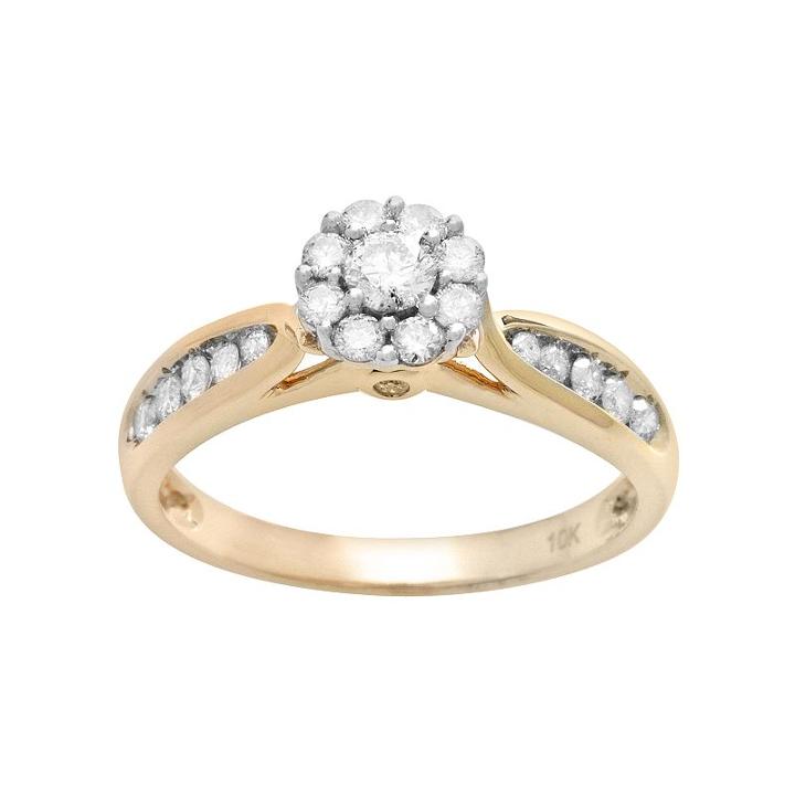 Cherish Always 10k Gold 1/2-ct. T.w. Round-cut Diamond Cluster Engagement Ring, Women's, Size: 7.50, White