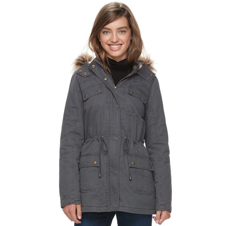 Juniors' J-2 Faux-fur Trim Hood Anorak Jacket, Teens, Size: Large, Grey (charcoal)