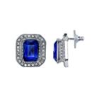 1928 Nickel Free Faceted Stone Rectangle Halo Stud Earrings, Women's, Blue