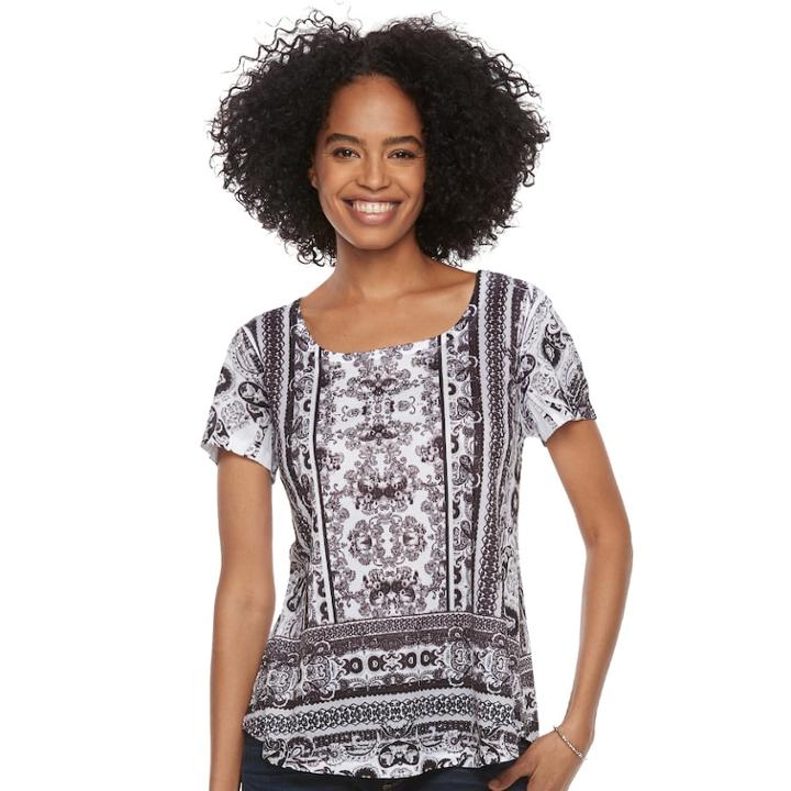 Women's World Unity Printed Scoopneck Tee, Size: Medium, Grey (charcoal)