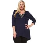 Plus Size White Mark Beaded High-low Hem Tunic, Women's, Size: 2xl, Blue (navy)