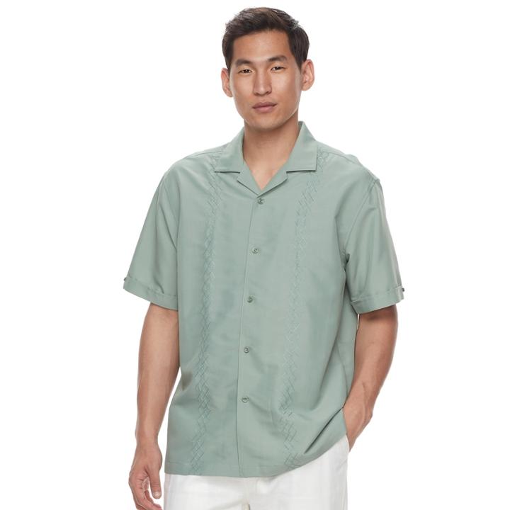 Men's Havanera Classic-fit Embroidered Panel Button-down Shirt, Size: Xl, Green