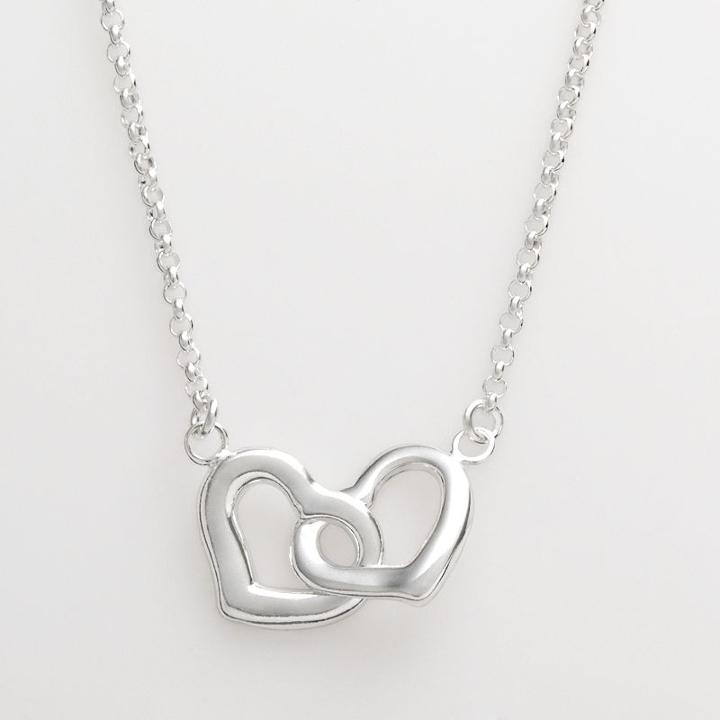 Sterling Silver Double Heart Necklace, Women's, Size: 18, Grey