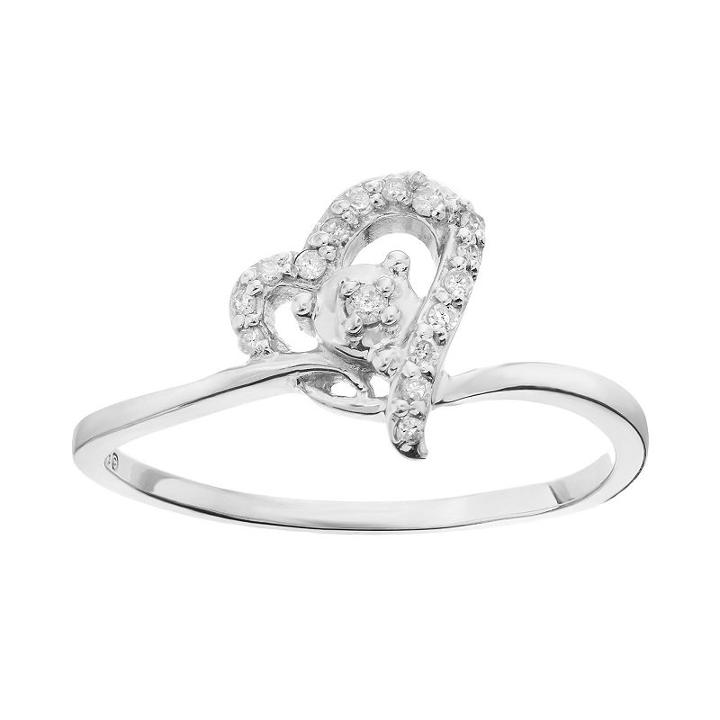Sterling Silver 1/10 Carat T.w. Diamond Heart Promise Ring, Women's, Size: 7, White