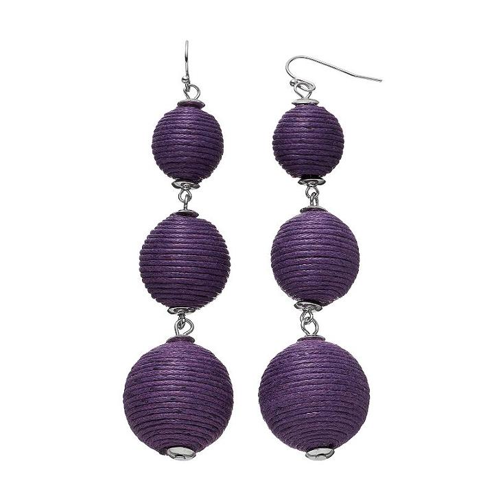 Thread Wrapped Graduated Ball Nickel Free Drop Earrings, Women's, Purple