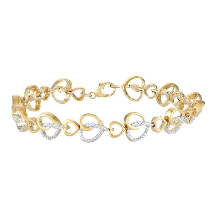14k Gold Over Silver Diamond Accent Heart Link Bracelet, Women's, White