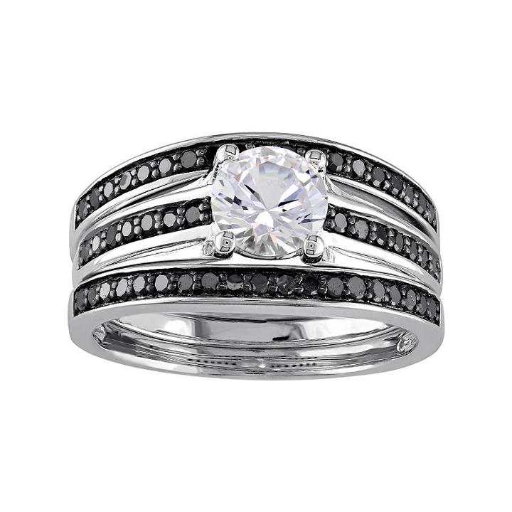 Sterling Silver 1/2 Carat T.w. Black Diamond & Lab-created White Sapphire Engagement Ring Set, Women's, Size: 5