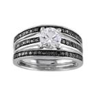 Sterling Silver 1/2 Carat T.w. Black Diamond & Lab-created White Sapphire Engagement Ring Set, Women's, Size: 5